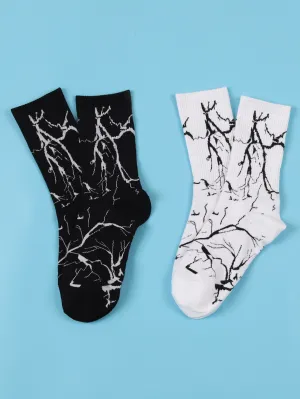 2pairs Abstract Graphic Crew Socks Silly Socks for Men Funky Socks Funny Socks