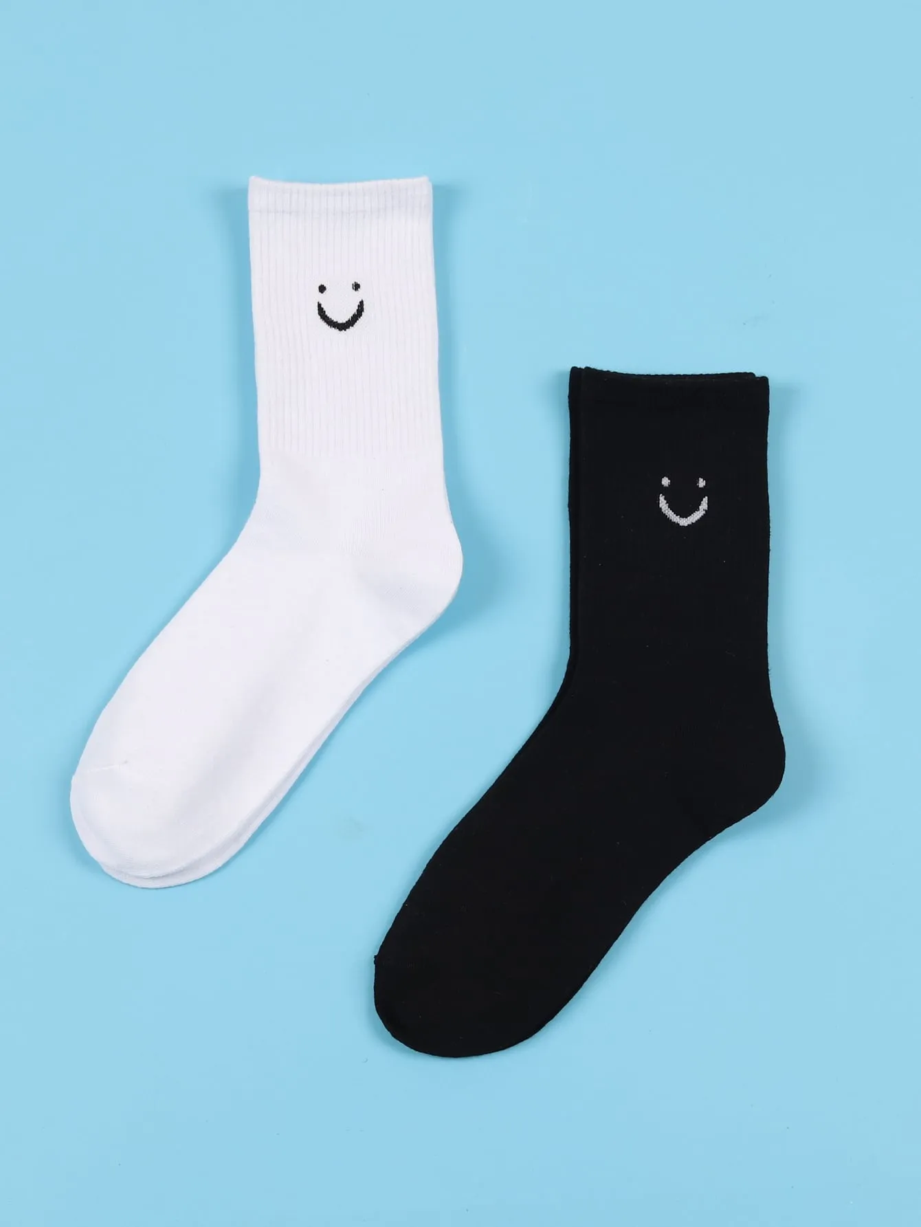 2pairs Black and White Smile Crew Socks Silly Socks for Men Funky Socks Funny