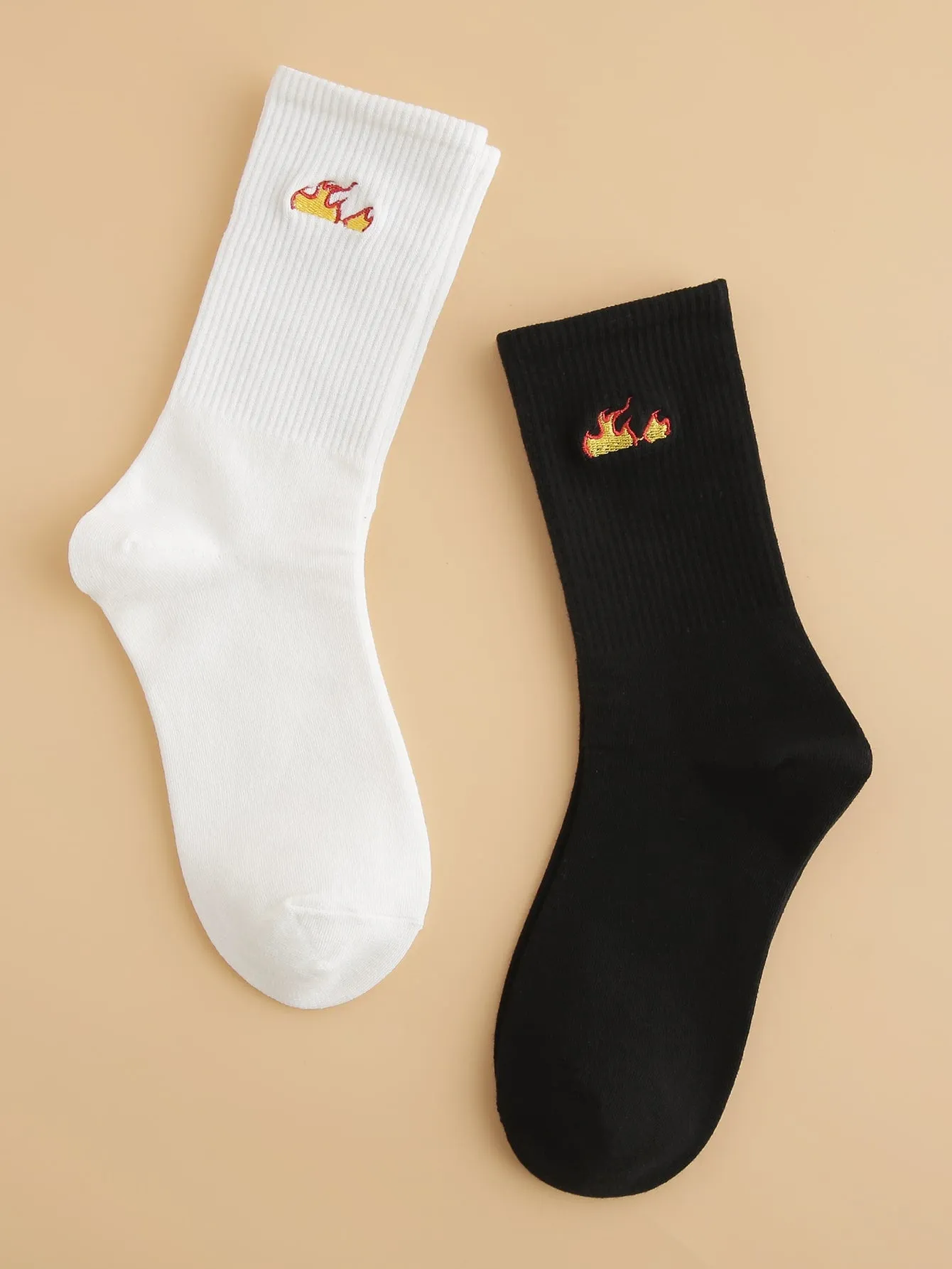 2pairs Flame Embroidery Decor Socks for Men Fun Socks Funky Socks Novelty Socks