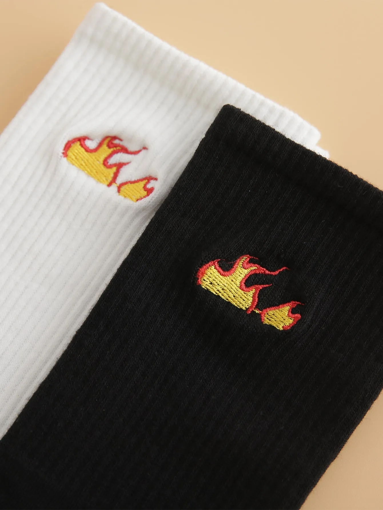 2pairs Flame Embroidery Decor Socks for Men Fun Socks Funky Socks Novelty Socks