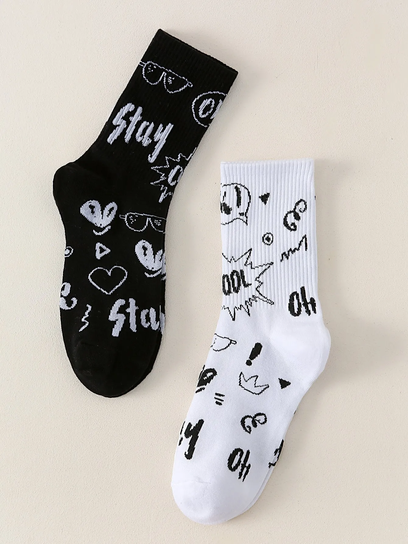 2pairs Glasses Heart Cool Ok Graphic Crew Socks Silly Socks for Men Funky Socks