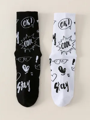 2pairs Glasses Heart Cool Ok Graphic Crew Socks Silly Socks for Men Funky Socks