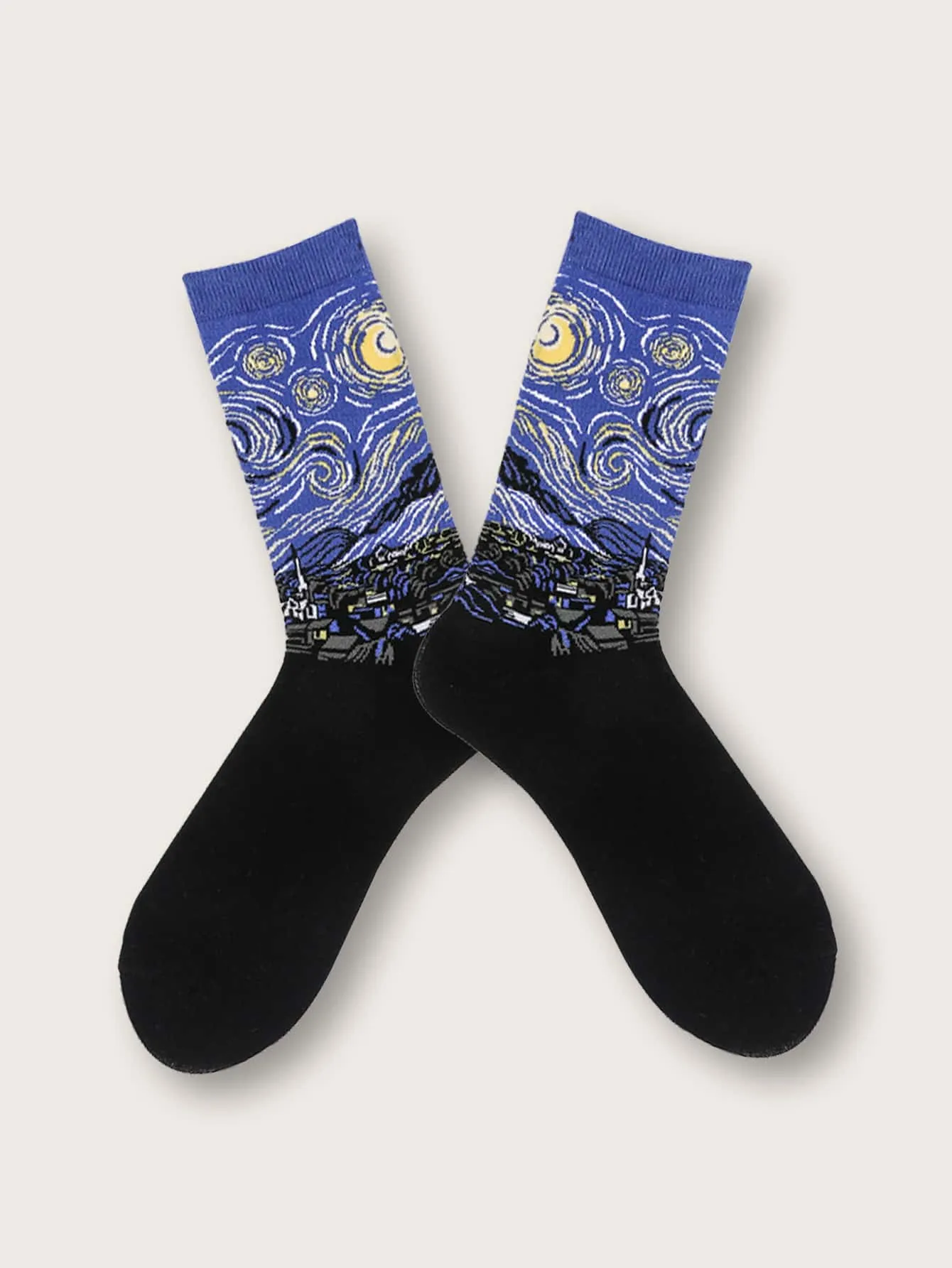 2pairs Night Painting Socks Silly Socks for Women Funky Socks Funny Socks