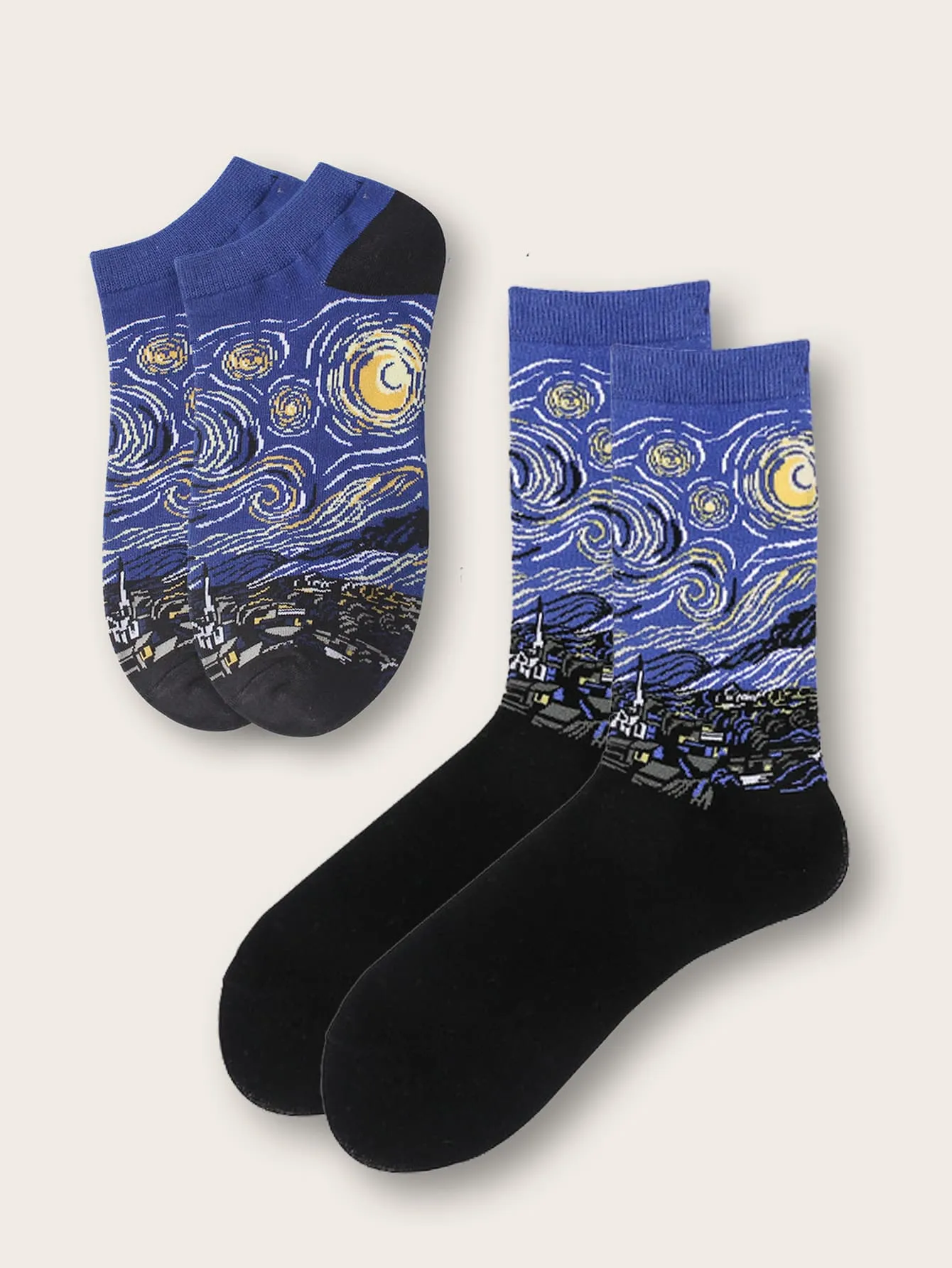 2pairs Night Painting Socks Silly Socks for Women Funky Socks Funny Socks