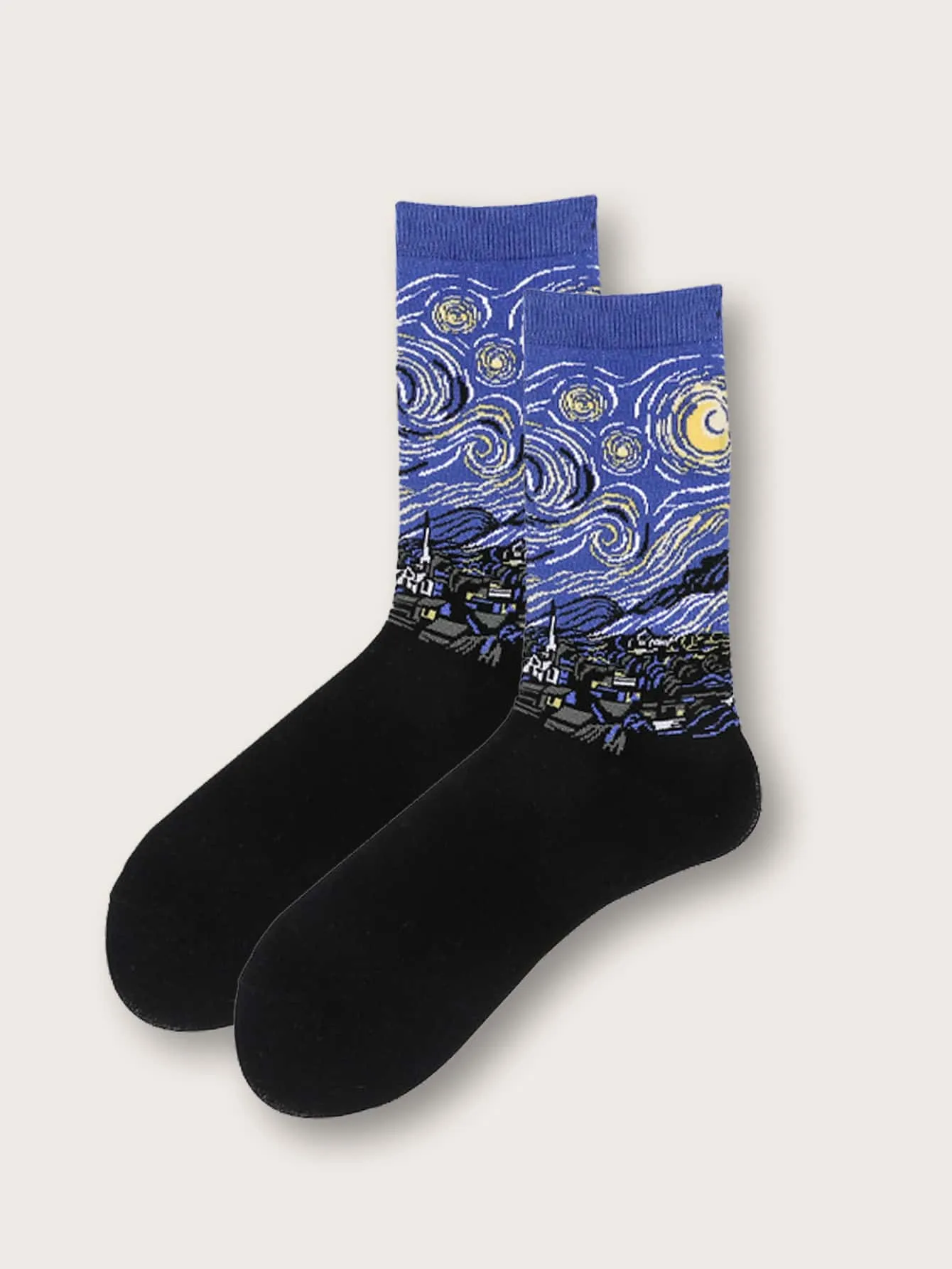 2pairs Night Painting Socks Silly Socks for Women Funky Socks Funny Socks