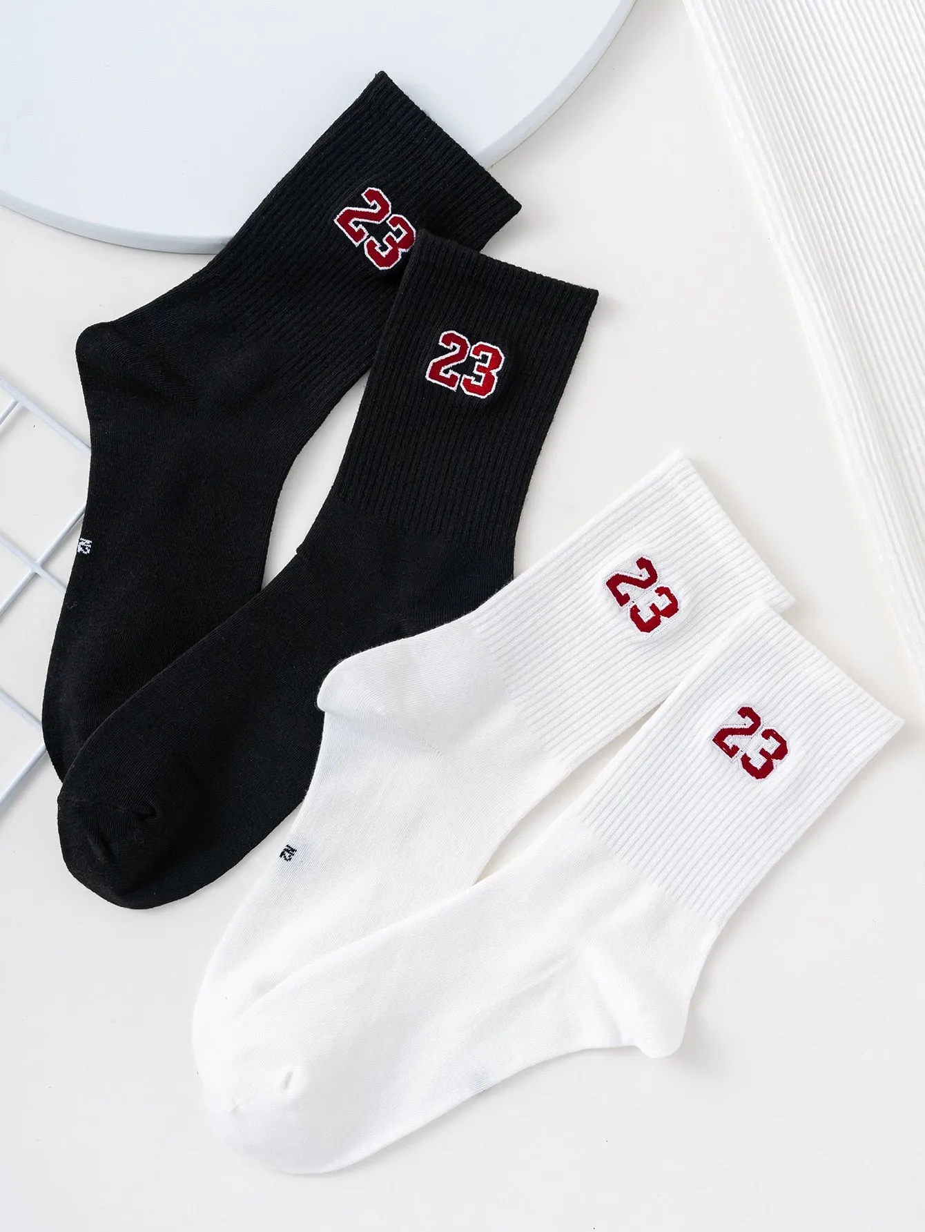 2pairs Number 23 Black and White Crew Socks for Men Fun Socks Funky Socks