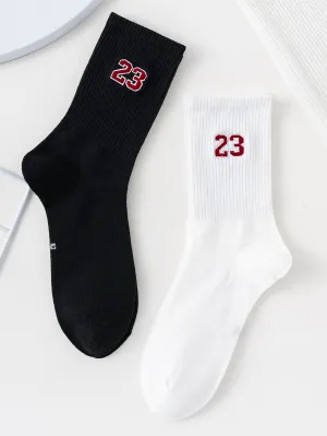 2pairs Number 23 Black and White Crew Socks for Men Fun Socks Funky Socks