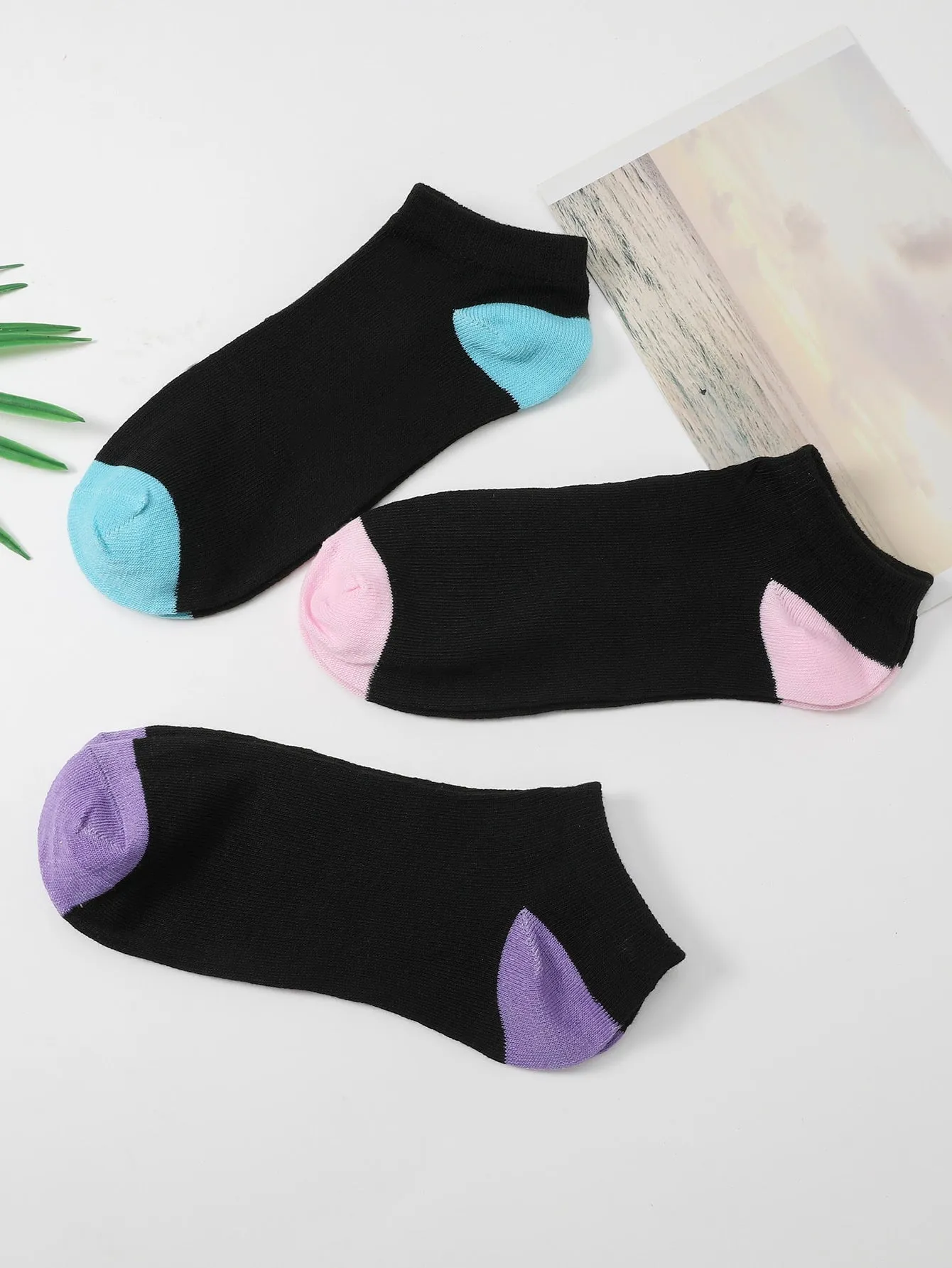 3pairs Two Tone Ankle Socks Silly Socks for Women Funky Socks Funny Socks