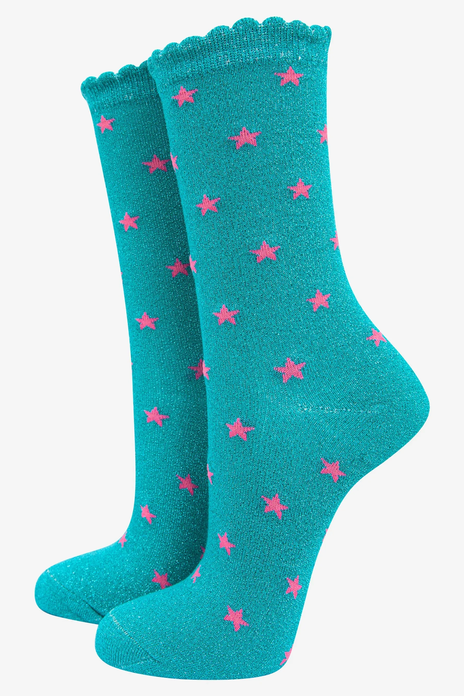 4457AQPI13 Aqua Glitter Star Print Bamboo Socks