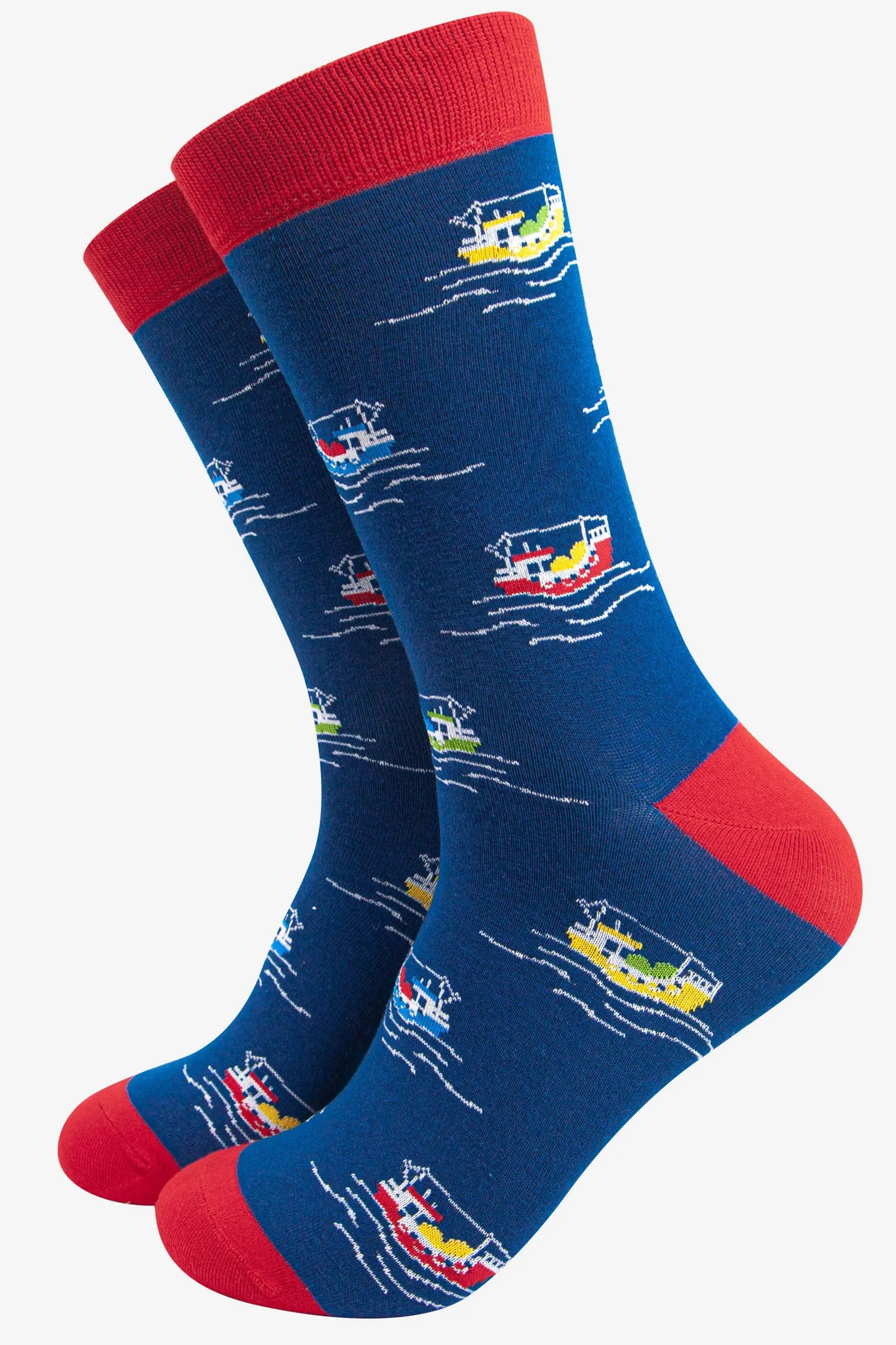 4471BOABL Fishing Boat Men's Print Bamboo Socks