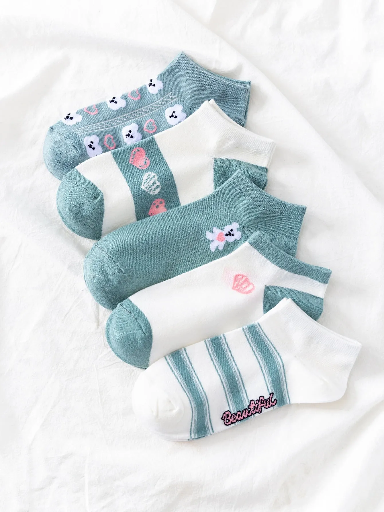 5pairs Heart & Bear Ankle Socks Silly Socks for Women Funky Socks Funny Socks