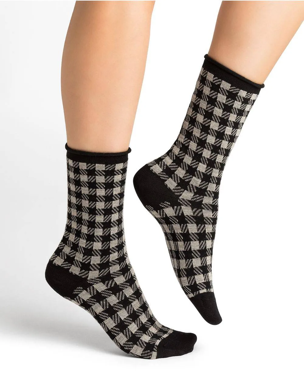 6449 Fine Wool Checked Socks Black