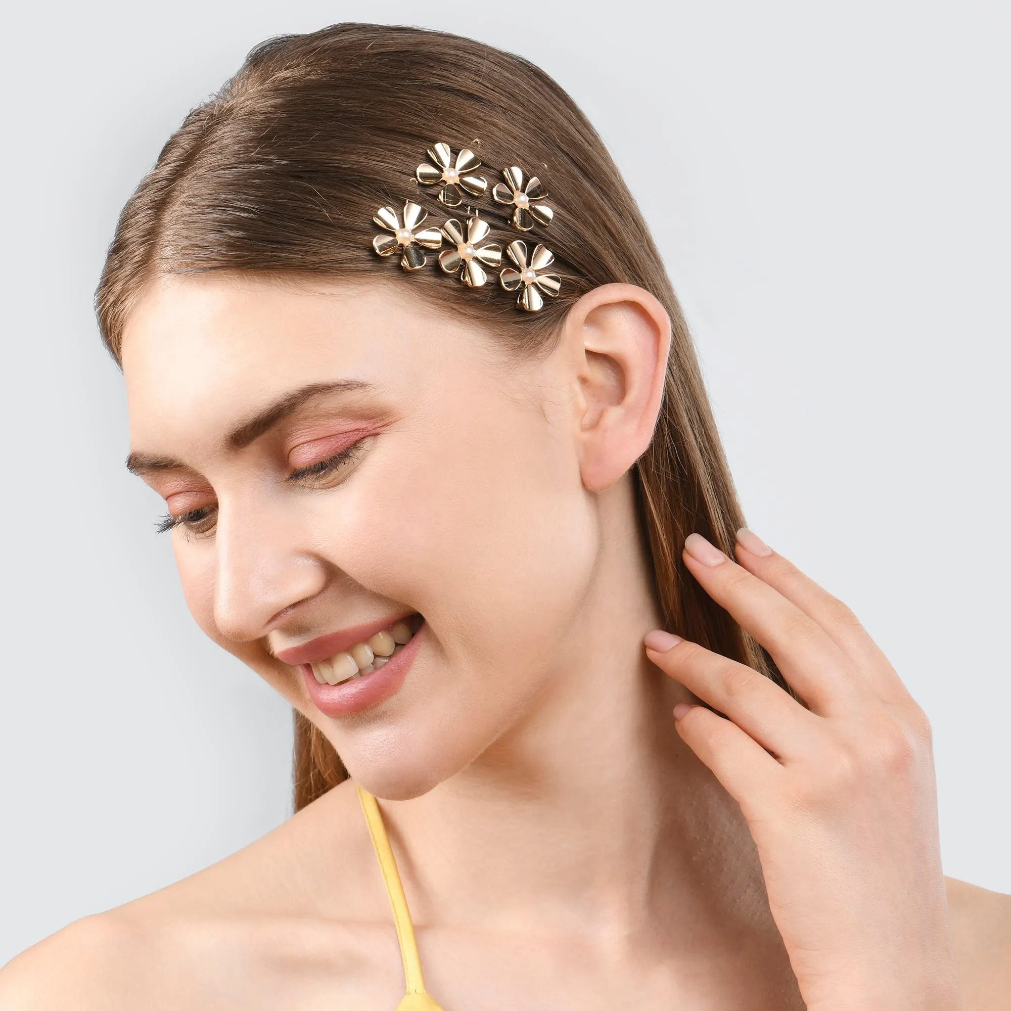 Accessorize London Women's Gold 5 Mini Gold Flower Hair Clips