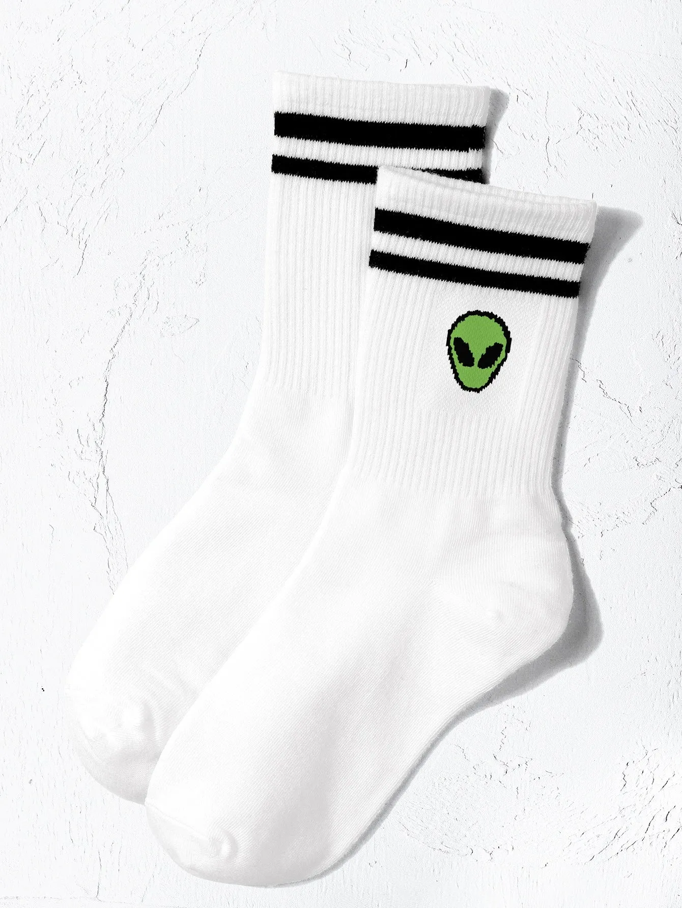 Alien & Striped Pattern Crew Socks Silly Socks for Women Funky Socks Funny Socks