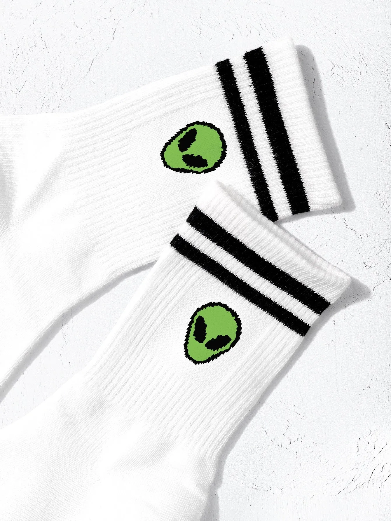 Alien & Striped Pattern Crew Socks Silly Socks for Women Funky Socks Funny Socks