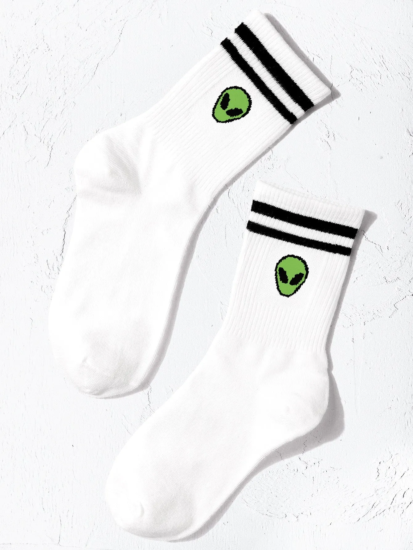 Alien & Striped Pattern Crew Socks Silly Socks for Women Funky Socks Funny Socks