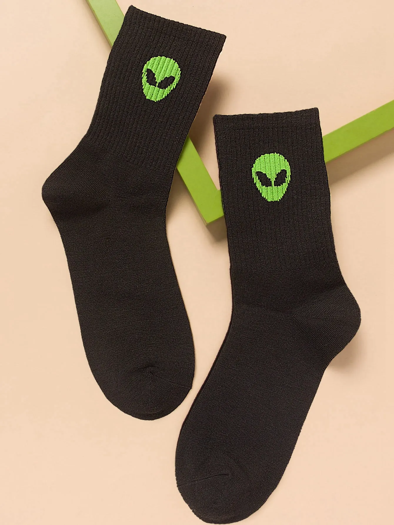 Alien Pattern Black Crew Socks for Men Fun Socks Funky Socks Novelty Socks