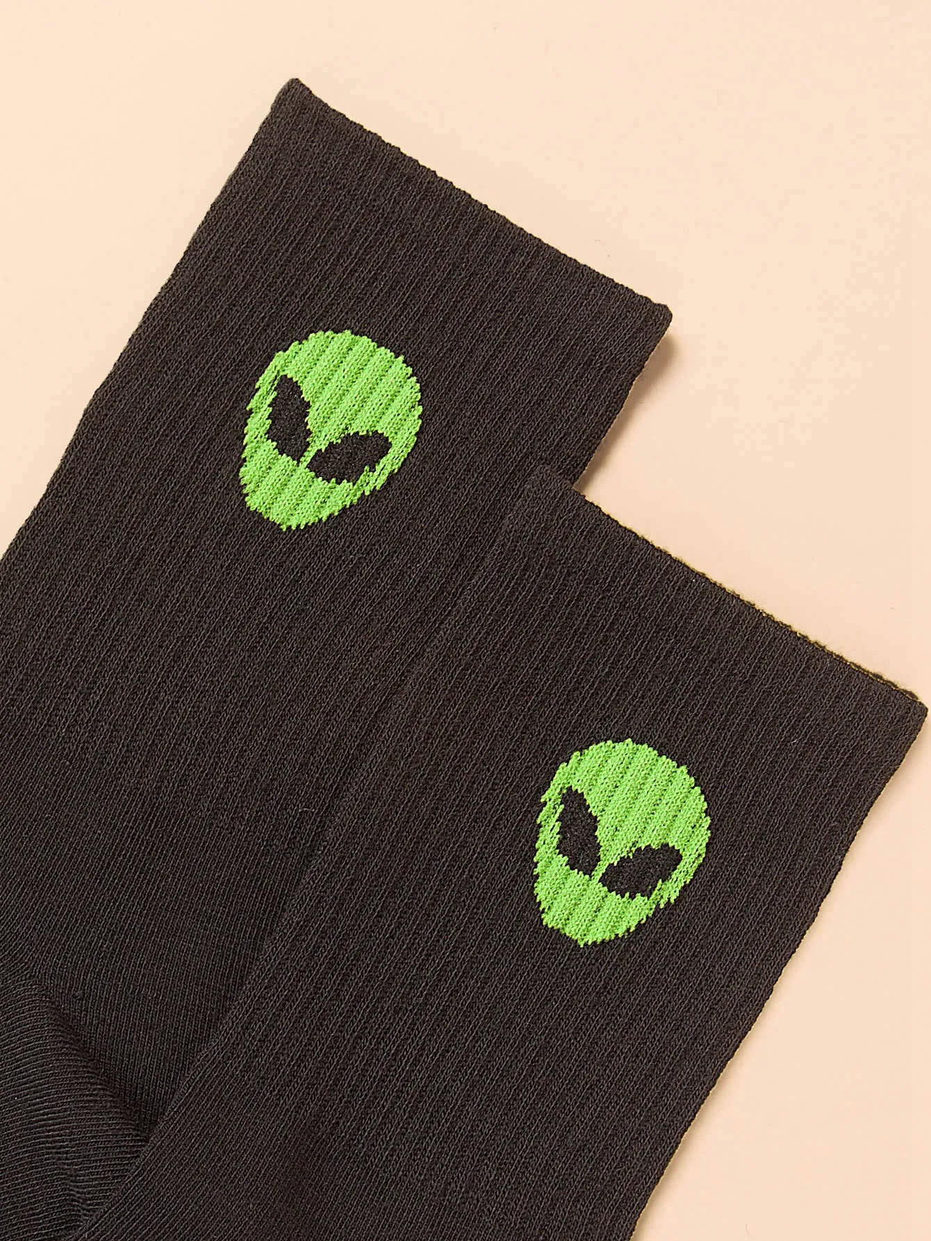 Alien Pattern Black Crew Socks for Men Fun Socks Funky Socks Novelty Socks