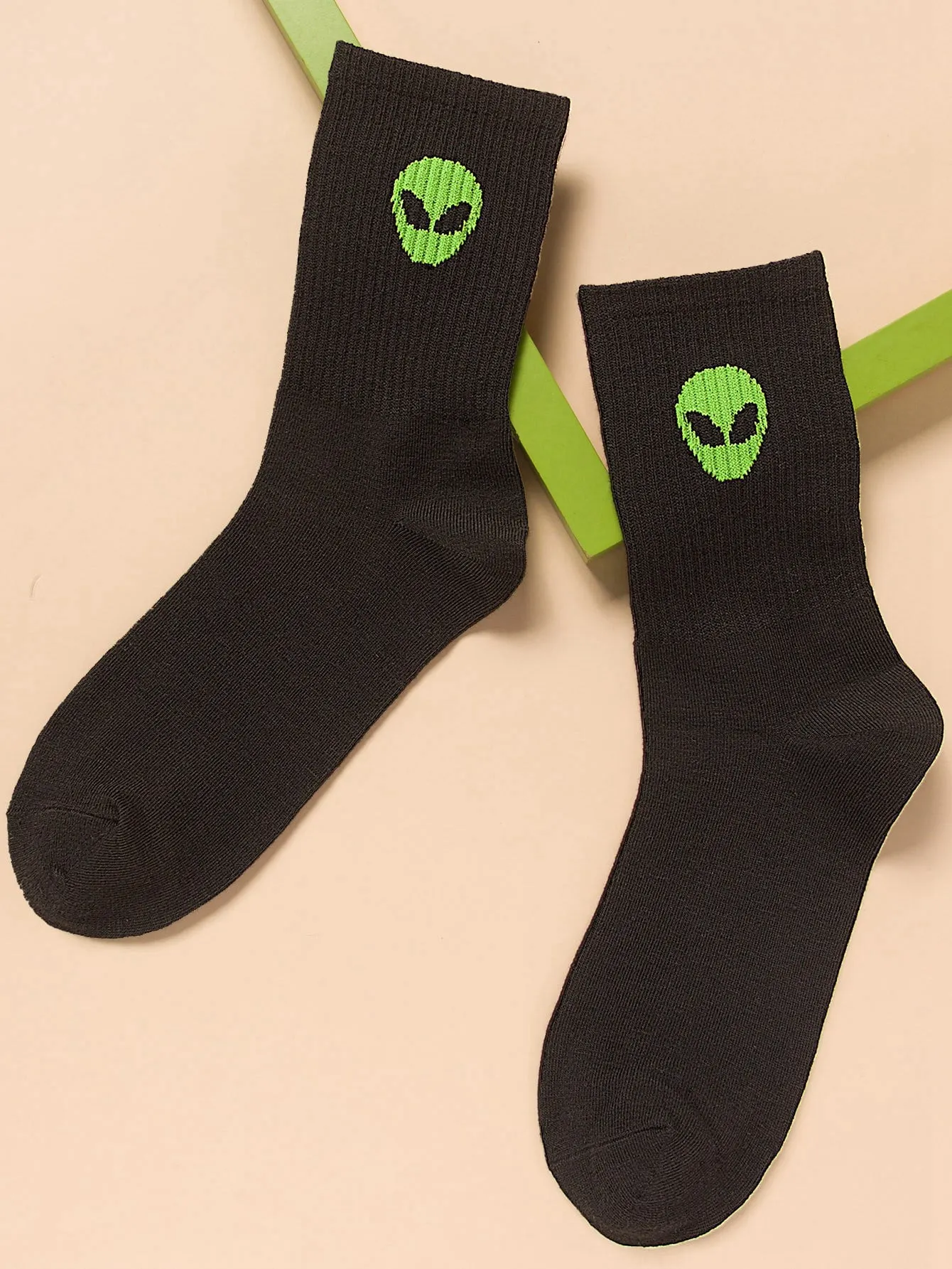 Alien Pattern Black Crew Socks for Men Fun Socks Funky Socks Novelty Socks