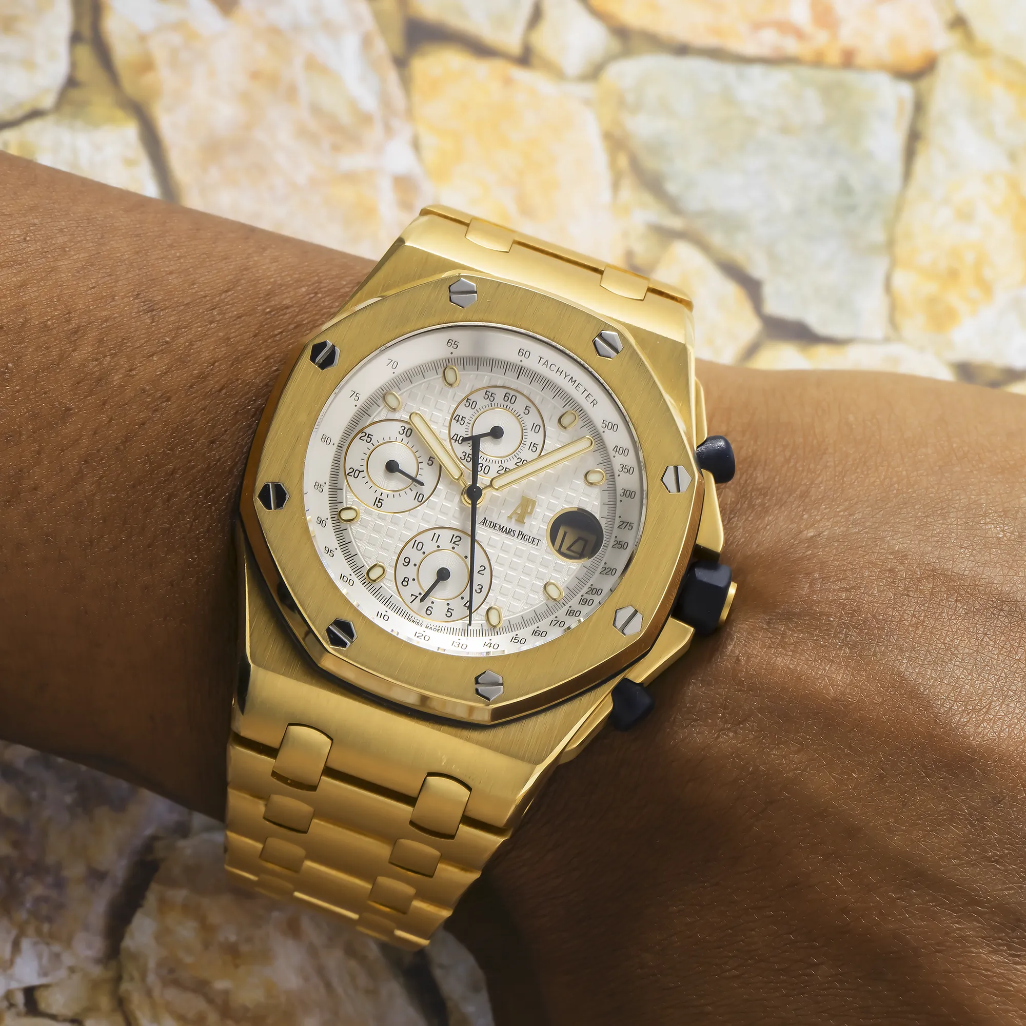 Audemars Piguet Royal Oak Offshore Chronograph Yellow Gold White Dial 25721BA.OO.1000BA.03