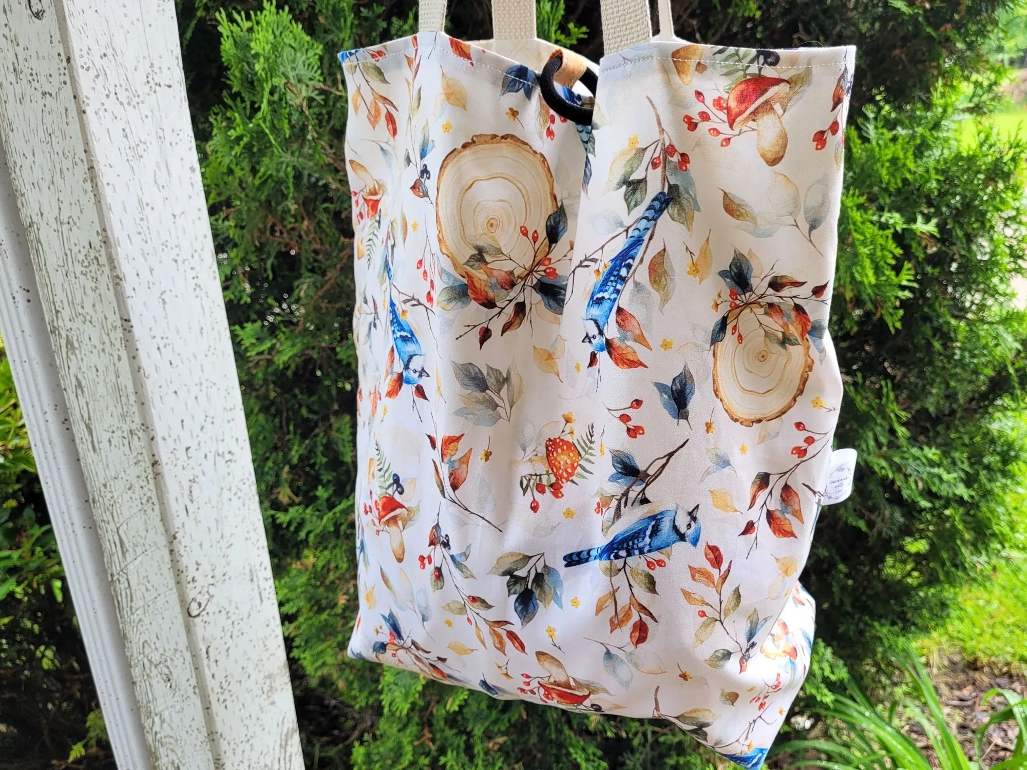 Basic Tote Bag, Reusable Compact Shopping Bag for your Purse with Woodland Blue Jay Birds