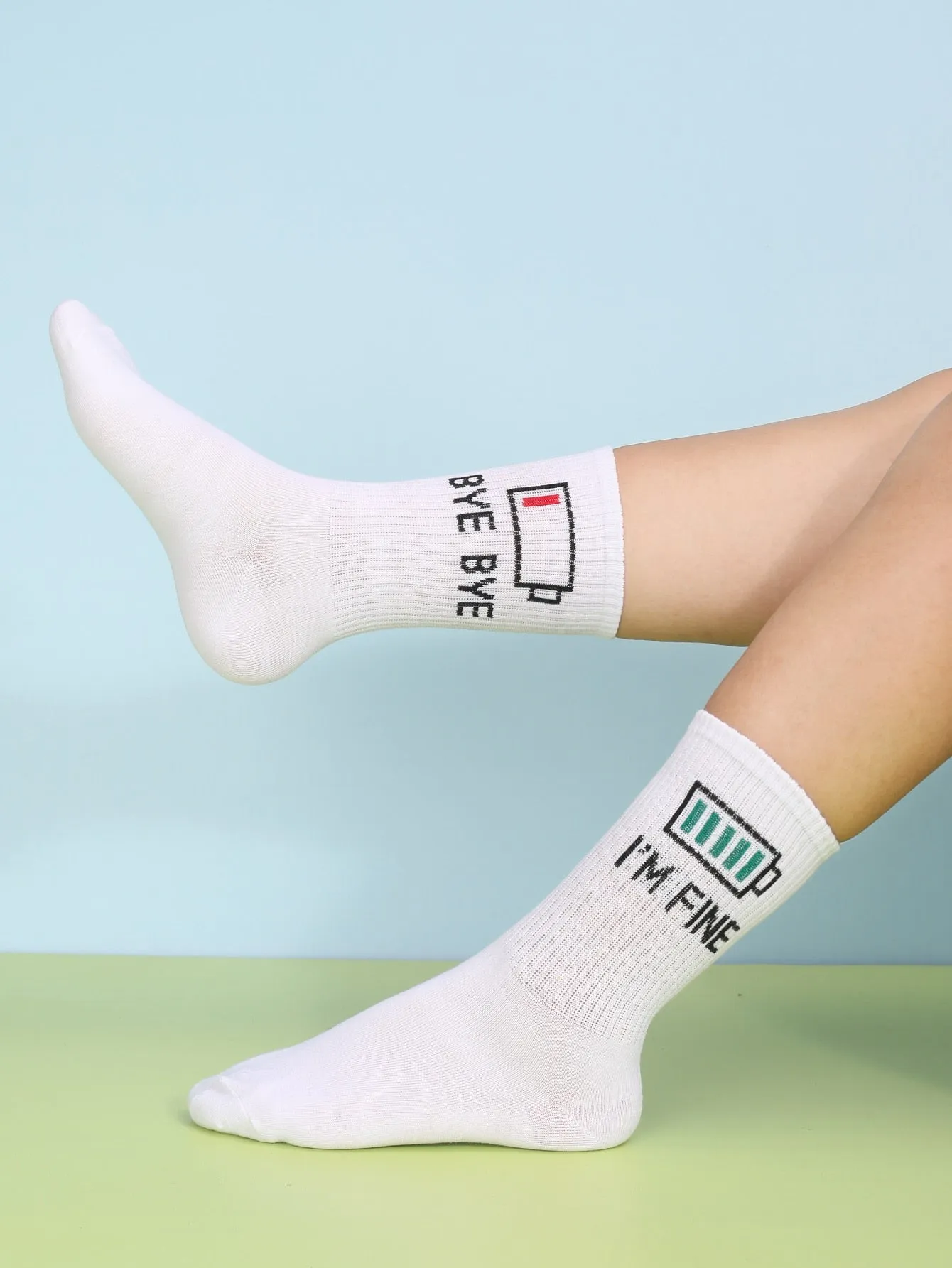 Battery Pattern Crew Socks Funny Socks for Women Novelty Socks Funky Socks Gift