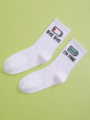 Battery Pattern Crew Socks Funny Socks for Women Novelty Socks Funky Socks Gift