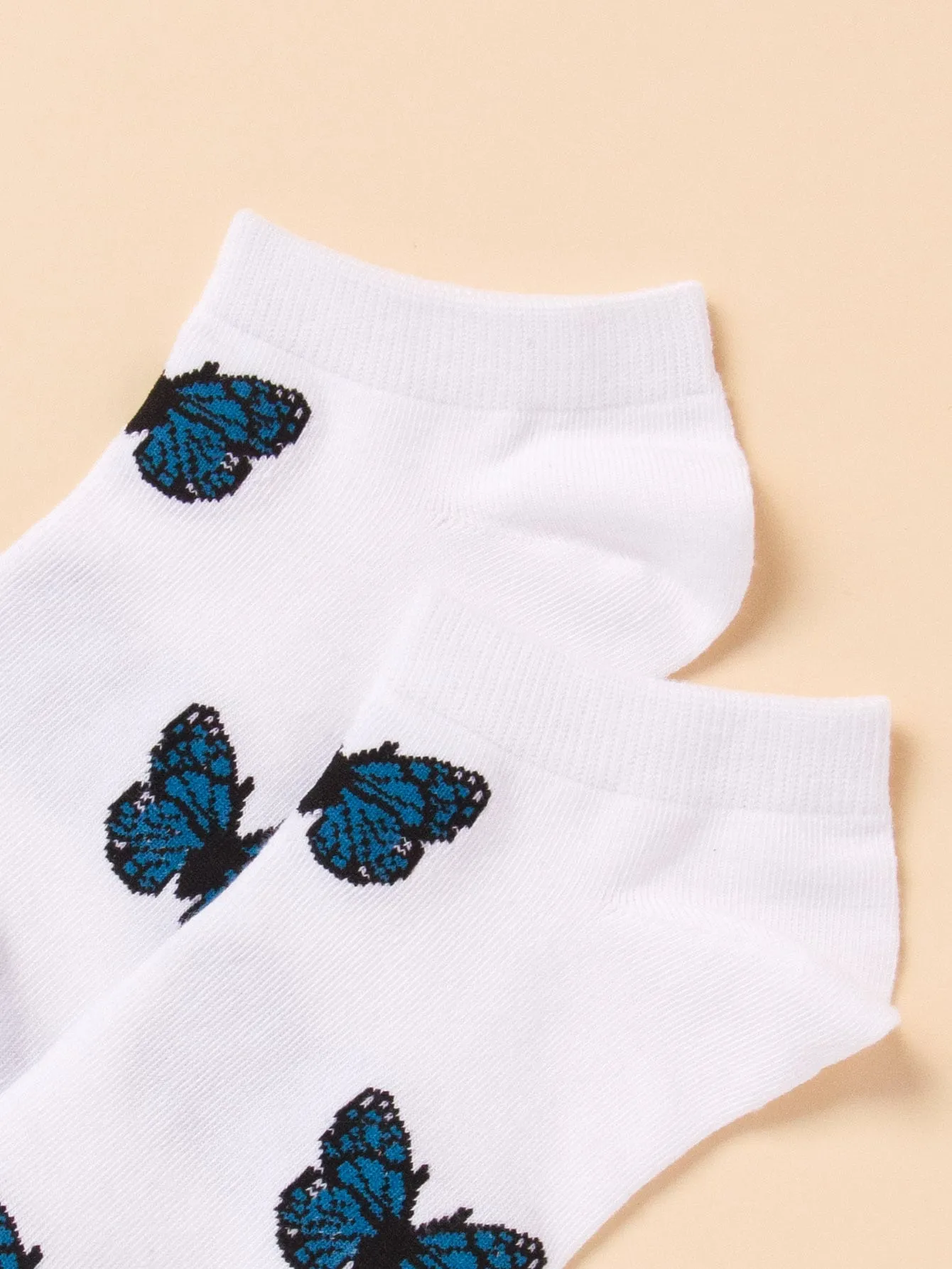 Blue Butterfly Print Ankle Socks Silly Socks for Women Funky Socks Funny Socks