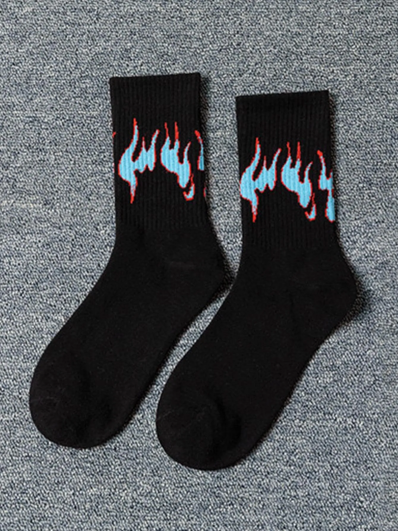 Blue Fire Black Crew Socks for Men Fun Socks Funky Socks Novelty Socks