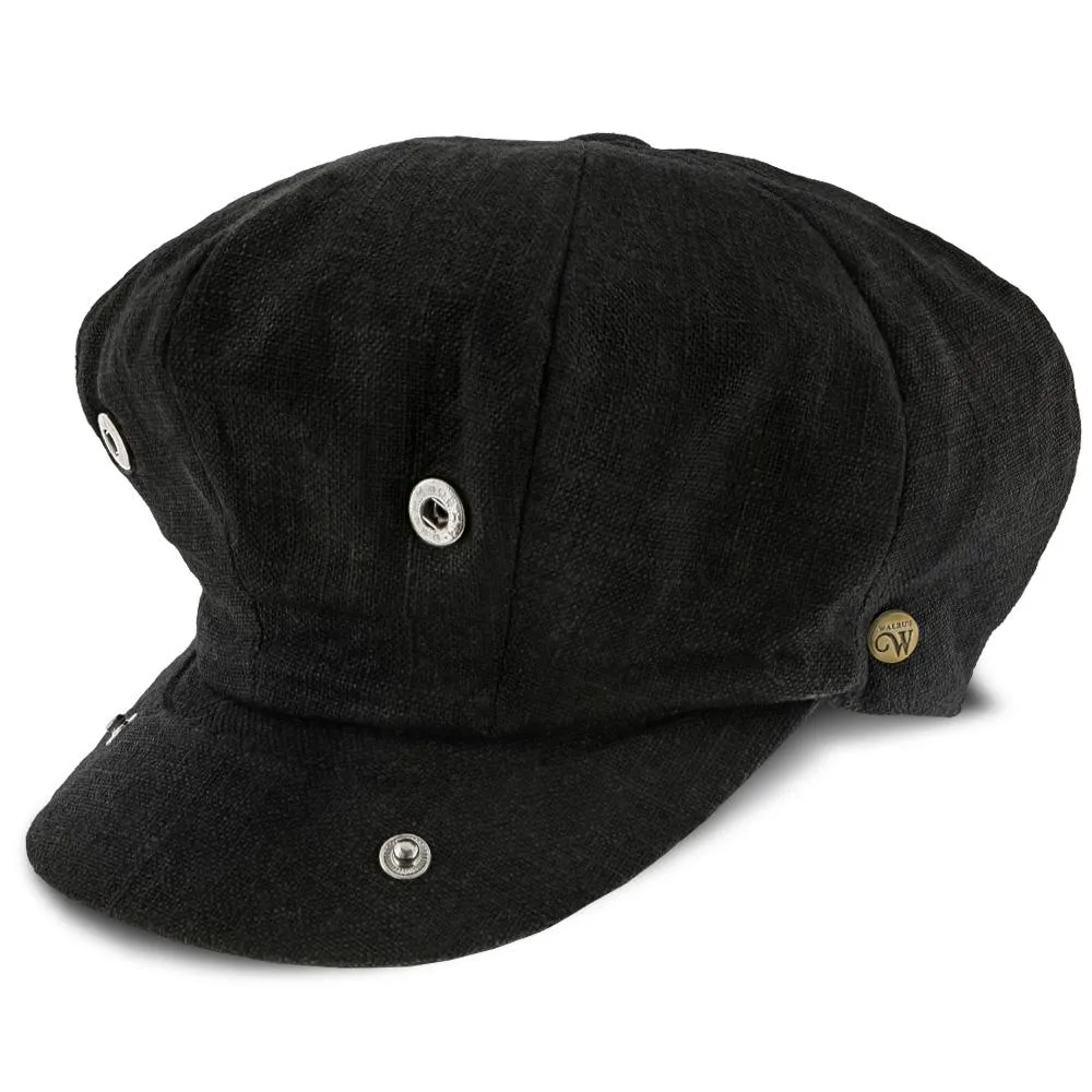 Boardwalk - Walrus Hats Black Linen/Cotton Blend 8 Panel Newsboy Cap