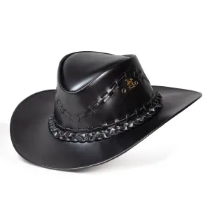 Brunello's Smooth Texture Leather Hat in Black