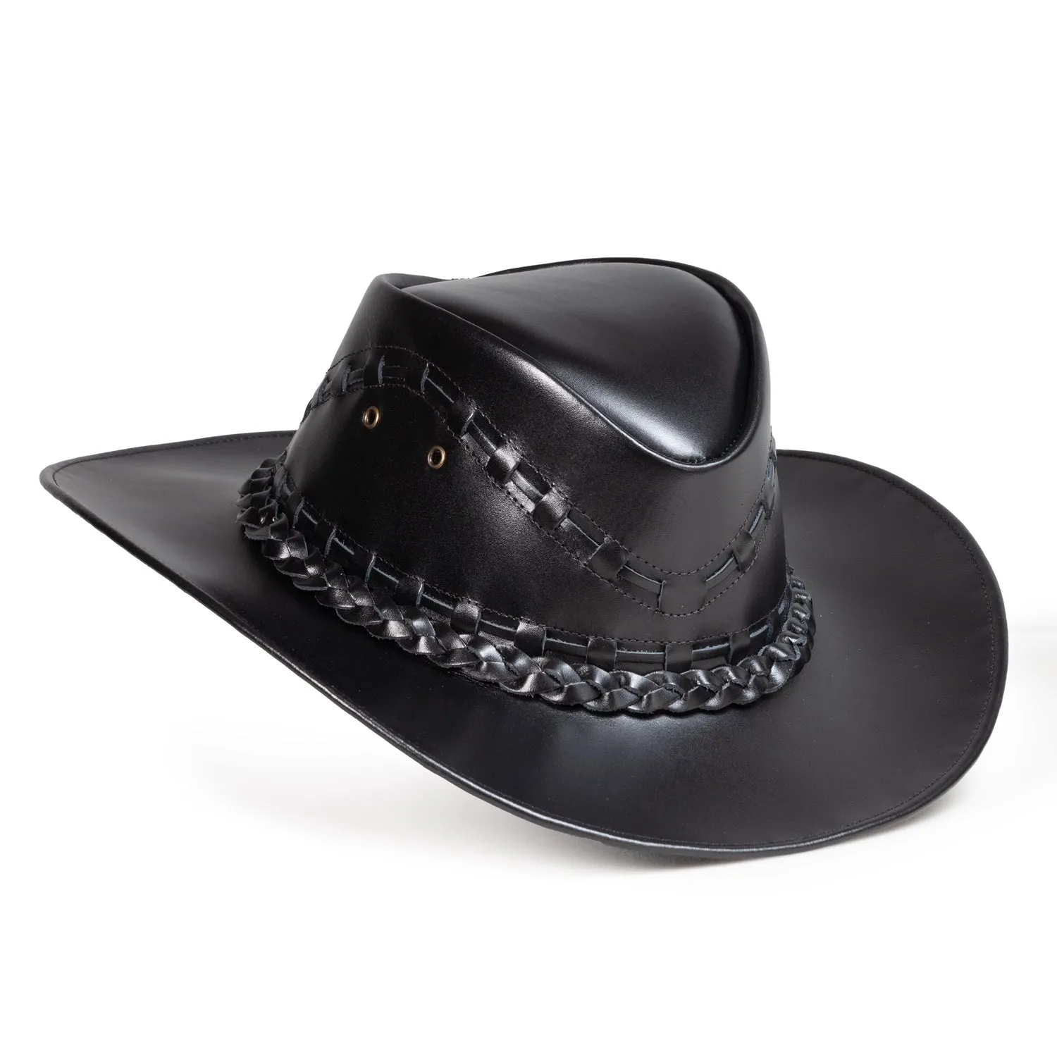 Brunello's Smooth Texture Leather Hat in Black