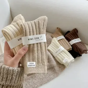 Cashmere Wool Socks for Women - Thick Winter Middle Tube Casual Sock - One Size, Solid Pattern