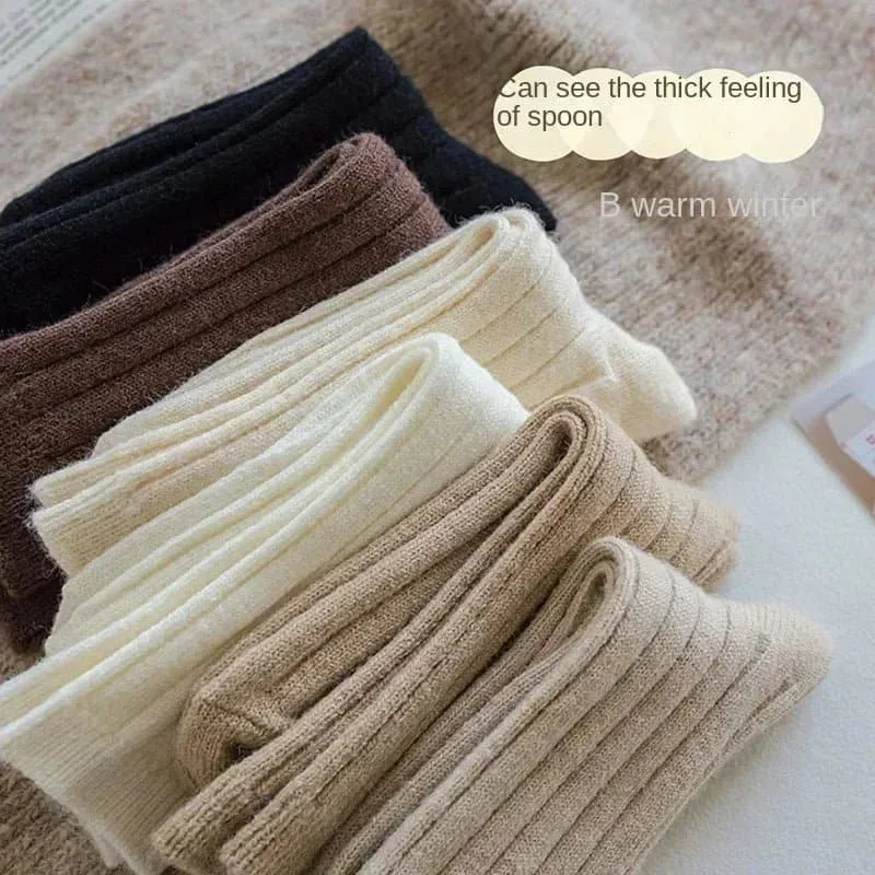 Cashmere Wool Socks for Women - Thick Winter Middle Tube Casual Sock - One Size, Solid Pattern