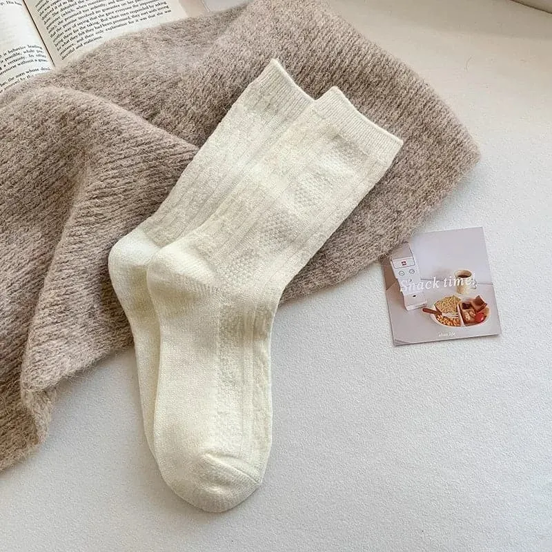 Cashmere Wool Socks for Women - Thick Winter Middle Tube Casual Sock - One Size, Solid Pattern