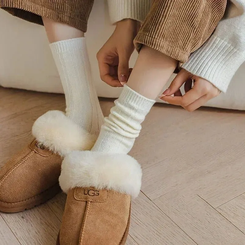 Cashmere Wool Socks for Women - Thick Winter Middle Tube Casual Sock - One Size, Solid Pattern