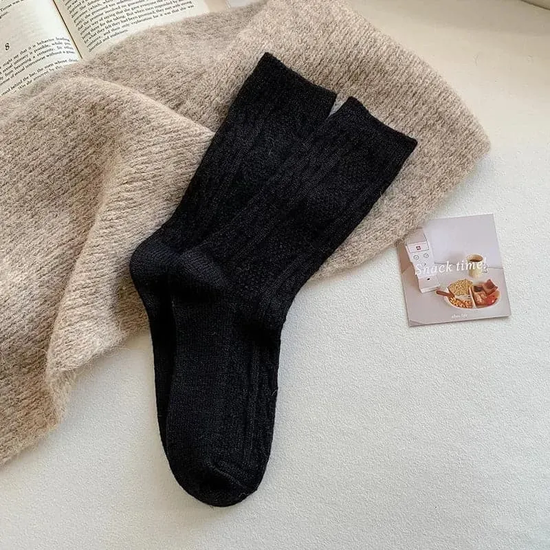 Cashmere Wool Socks for Women - Thick Winter Middle Tube Casual Sock - One Size, Solid Pattern