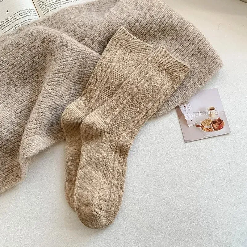 Cashmere Wool Socks for Women - Thick Winter Middle Tube Casual Sock - One Size, Solid Pattern