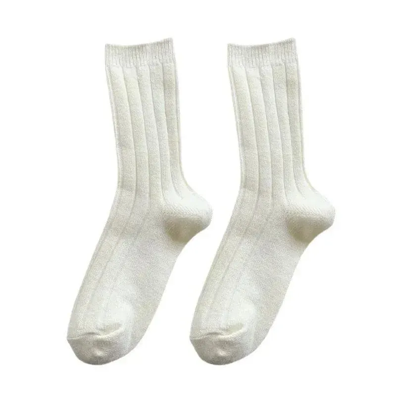 Cashmere Wool Socks for Women - Thick Winter Middle Tube Casual Sock - One Size, Solid Pattern