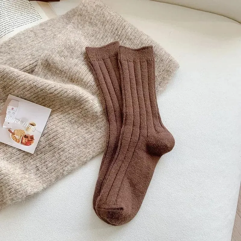 Cashmere Wool Socks for Women - Thick Winter Middle Tube Casual Sock - One Size, Solid Pattern