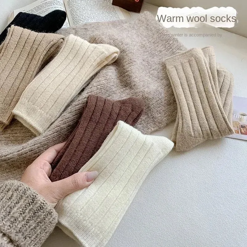 Cashmere Wool Socks for Women - Thick Winter Middle Tube Casual Sock - One Size, Solid Pattern