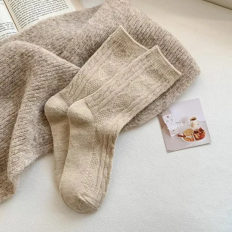 Cashmere Wool Socks for Women - Thick Winter Middle Tube Casual Sock - One Size, Solid Pattern