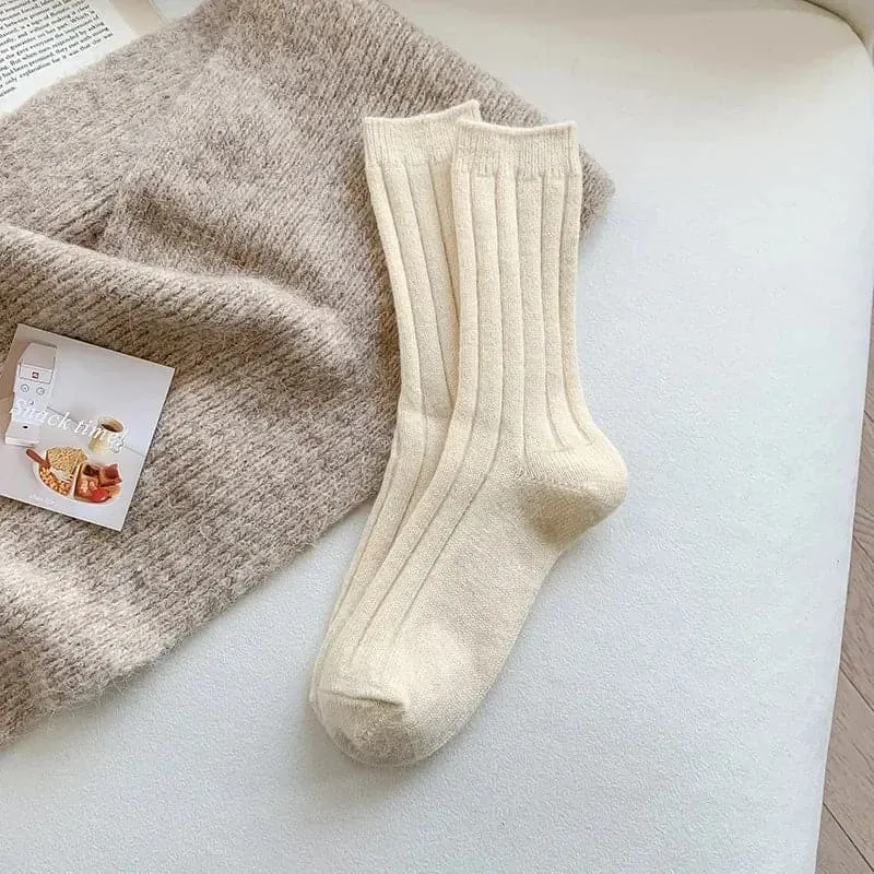 Cashmere Wool Socks for Women - Thick Winter Middle Tube Casual Sock - One Size, Solid Pattern