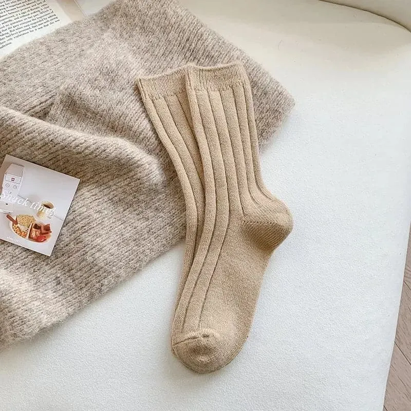 Cashmere Wool Socks for Women - Thick Winter Middle Tube Casual Sock - One Size, Solid Pattern