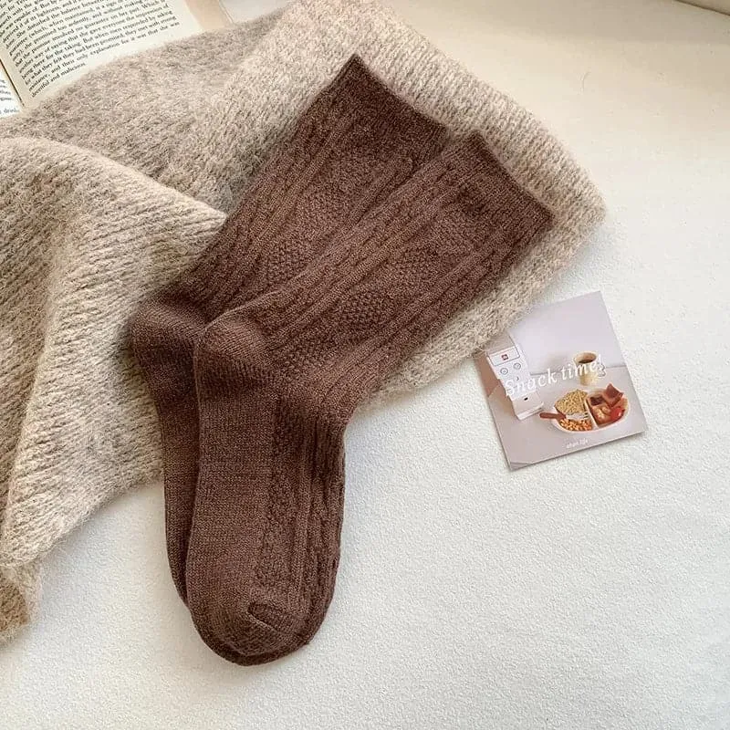 Cashmere Wool Socks for Women - Thick Winter Middle Tube Casual Sock - One Size, Solid Pattern