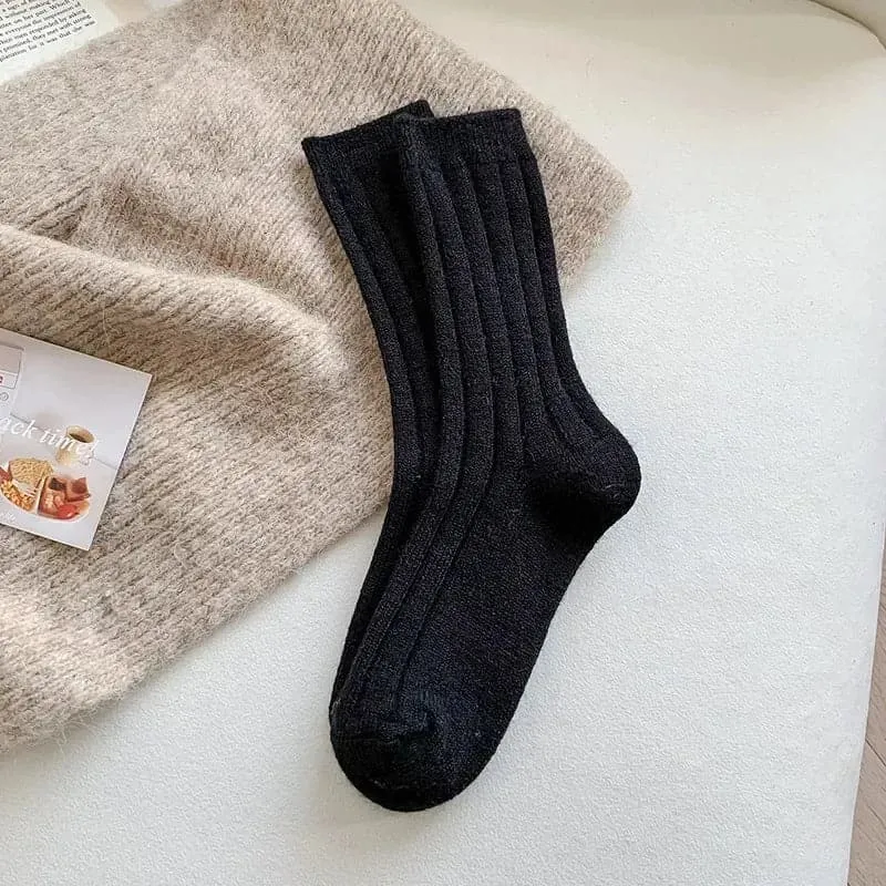 Cashmere Wool Socks for Women - Thick Winter Middle Tube Casual Sock - One Size, Solid Pattern