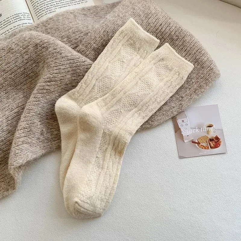 Cashmere Wool Socks for Women - Thick Winter Middle Tube Casual Sock - One Size, Solid Pattern