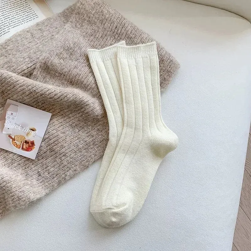 Cashmere Wool Socks for Women - Thick Winter Middle Tube Casual Sock - One Size, Solid Pattern