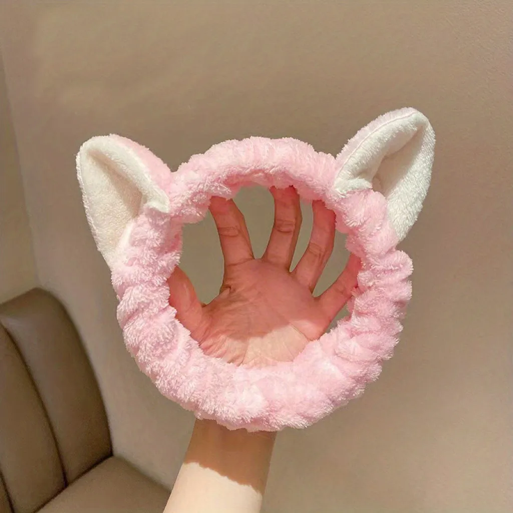 Cat Ear Coral Fleece Spa Headband Stylish Face Washing Accessory