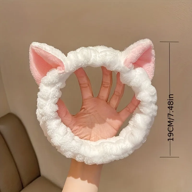 Cat Ear Coral Fleece Spa Headband Stylish Face Washing Accessory